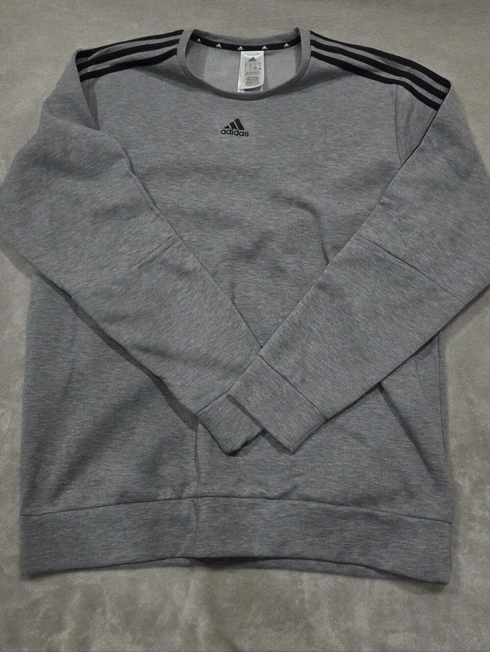 Adidas Men’s Gray Crewneck Sweatshirt with Black Shoulder Stripes